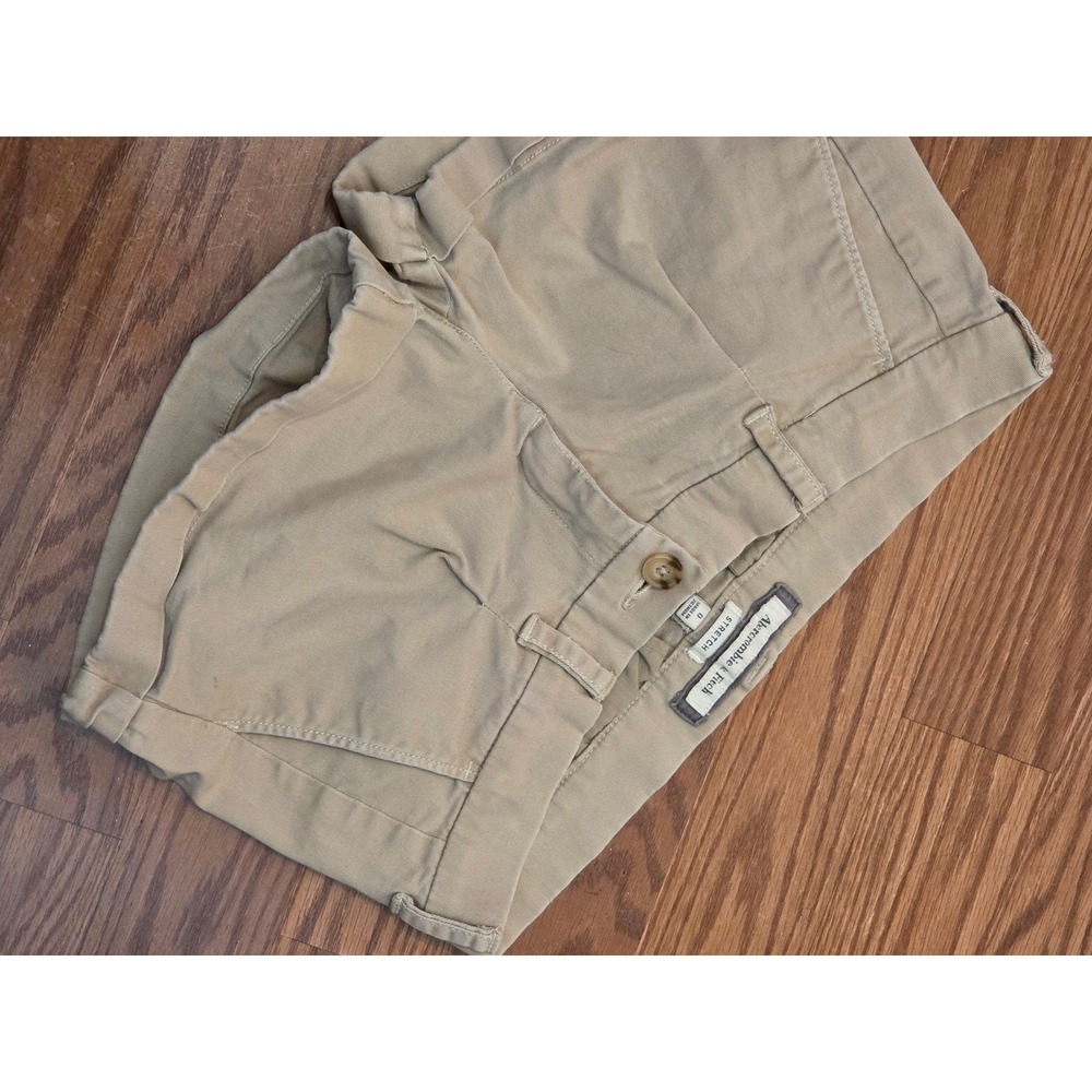 Abercrombie & Fitch Womens Khaki Tan Stretch Chino Shorts Size 0 Cuffed Casual